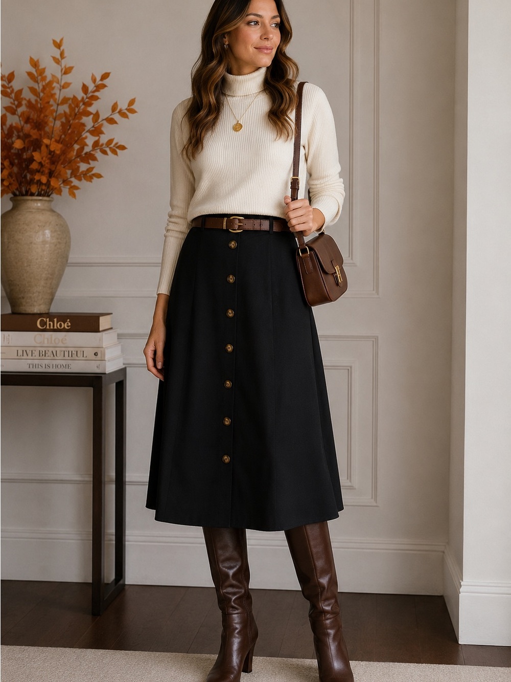 Belle Poque Black Button-Front Midi Skirt | Size M | NWT
